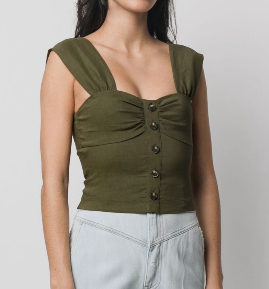 Pinko Women’s Green Carletto Linen-Blend Sleeveless Tank Top Size 6