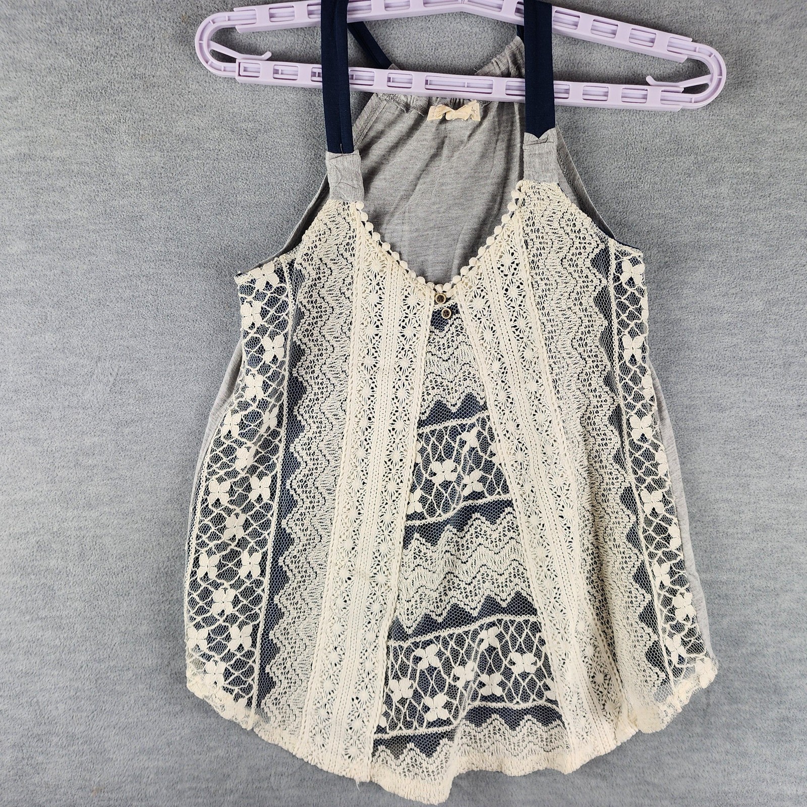 Rewind Tank Top Juniors XS White Floral Crochet Lace Boho Layered Strappy Back