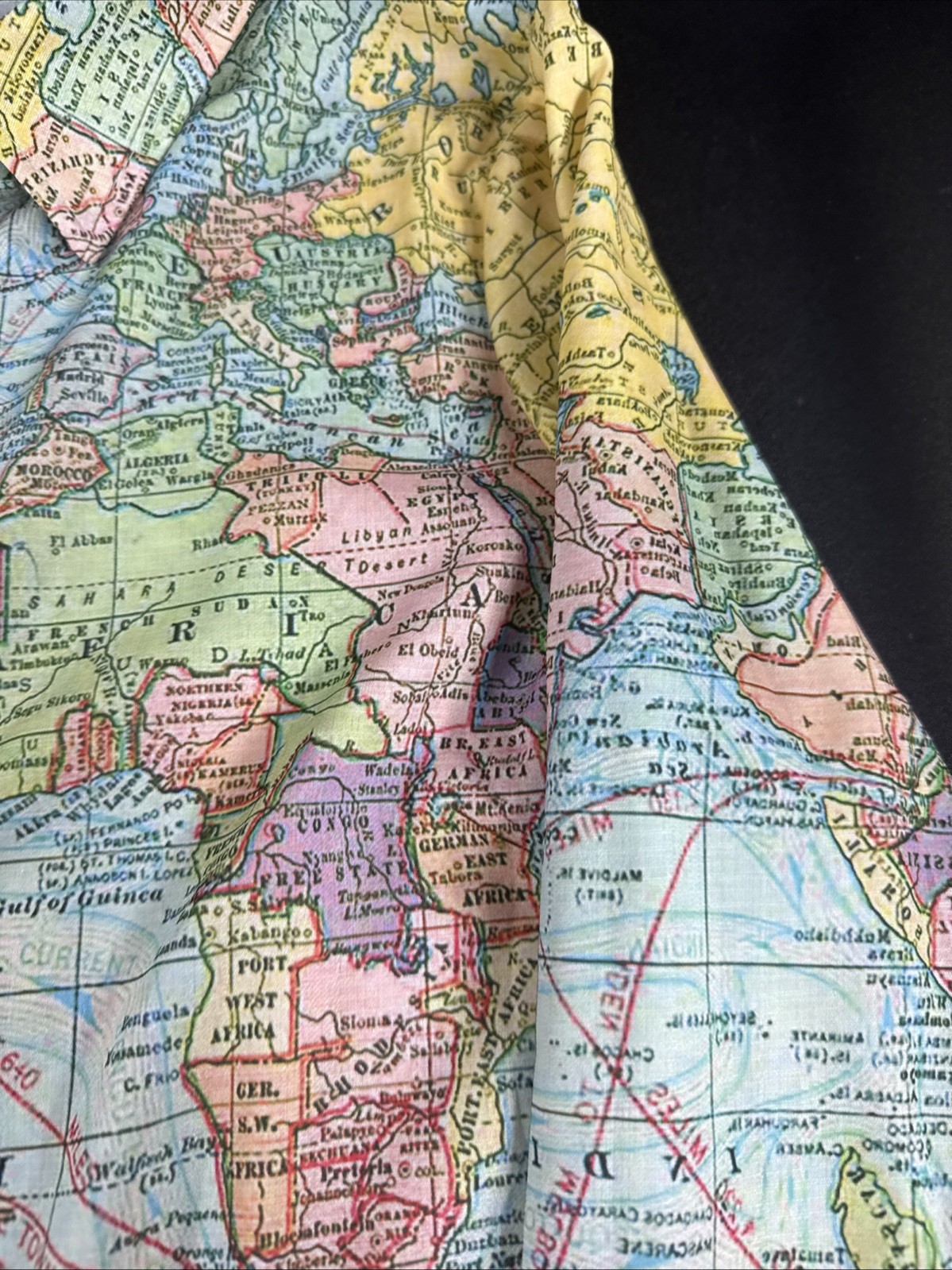 Miss Look Linen Button Down World Map Long Sleeve Blouse Women’s Size Medium