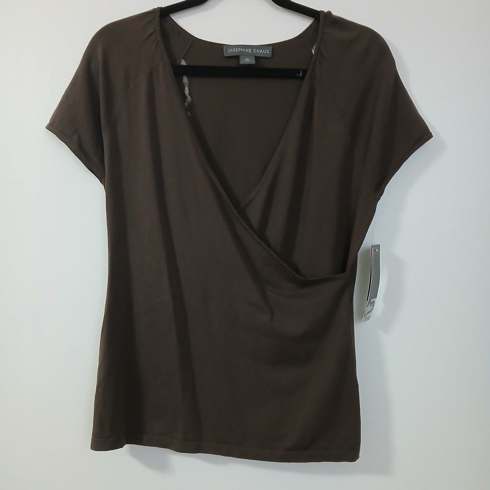 Josephine Chaus Women Green Short Sleeve V Neck Silk Blend Blouse Top Medium New