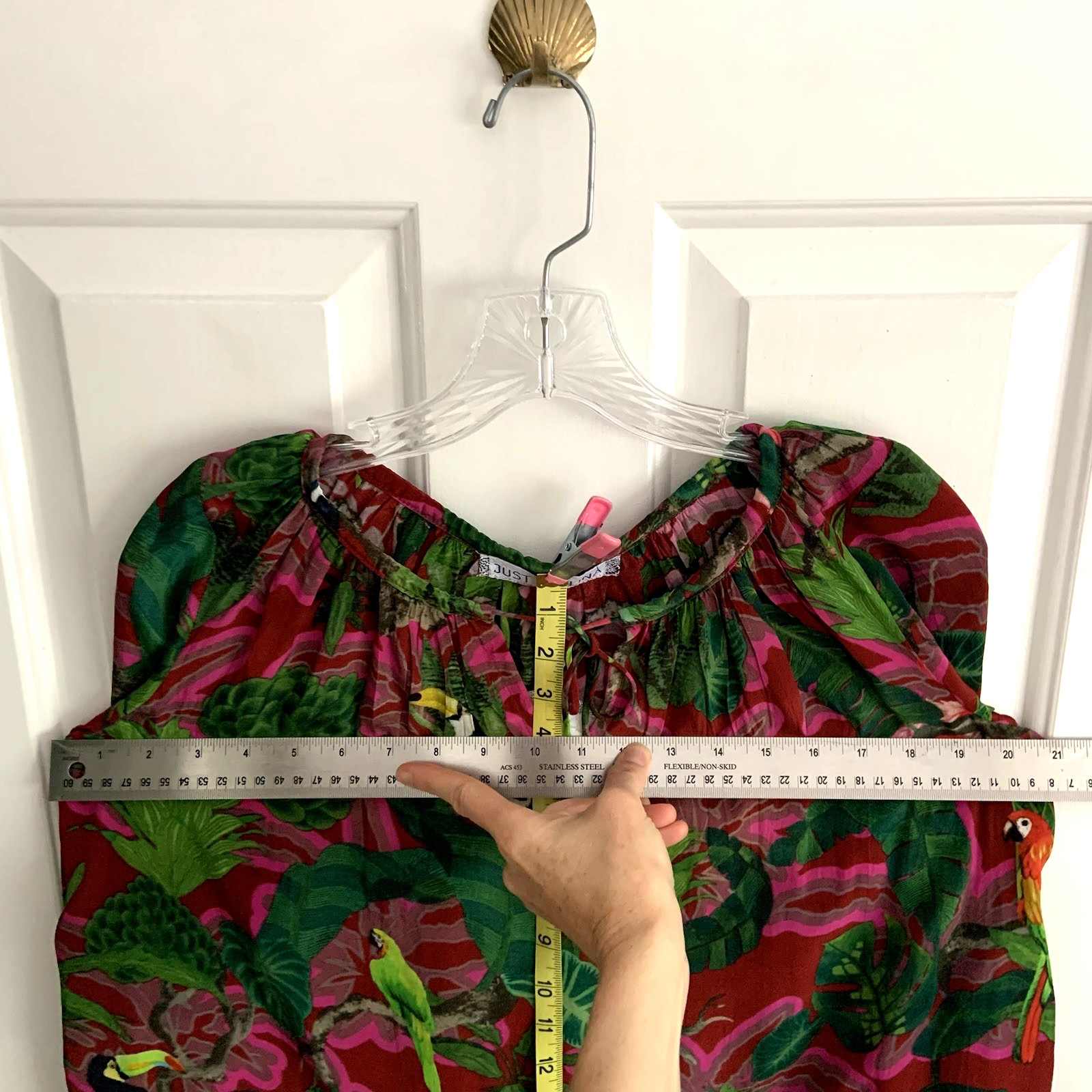 Just Bellina Tropical Parrot Tucan Floral Peasant Festival Blouse Tassels sz XS