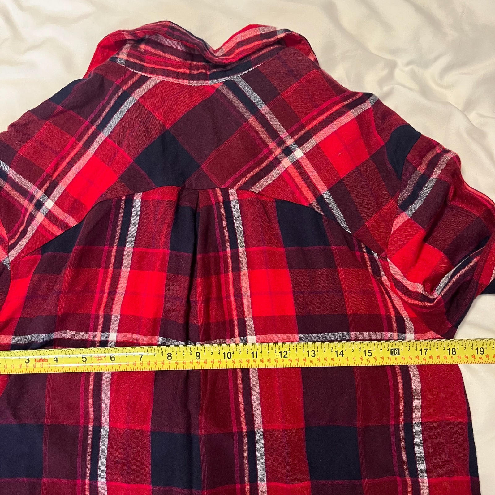 A NEW DAY Red Plaid Flannel Button Up Shirt Womens Small Autumn Americana Cabin