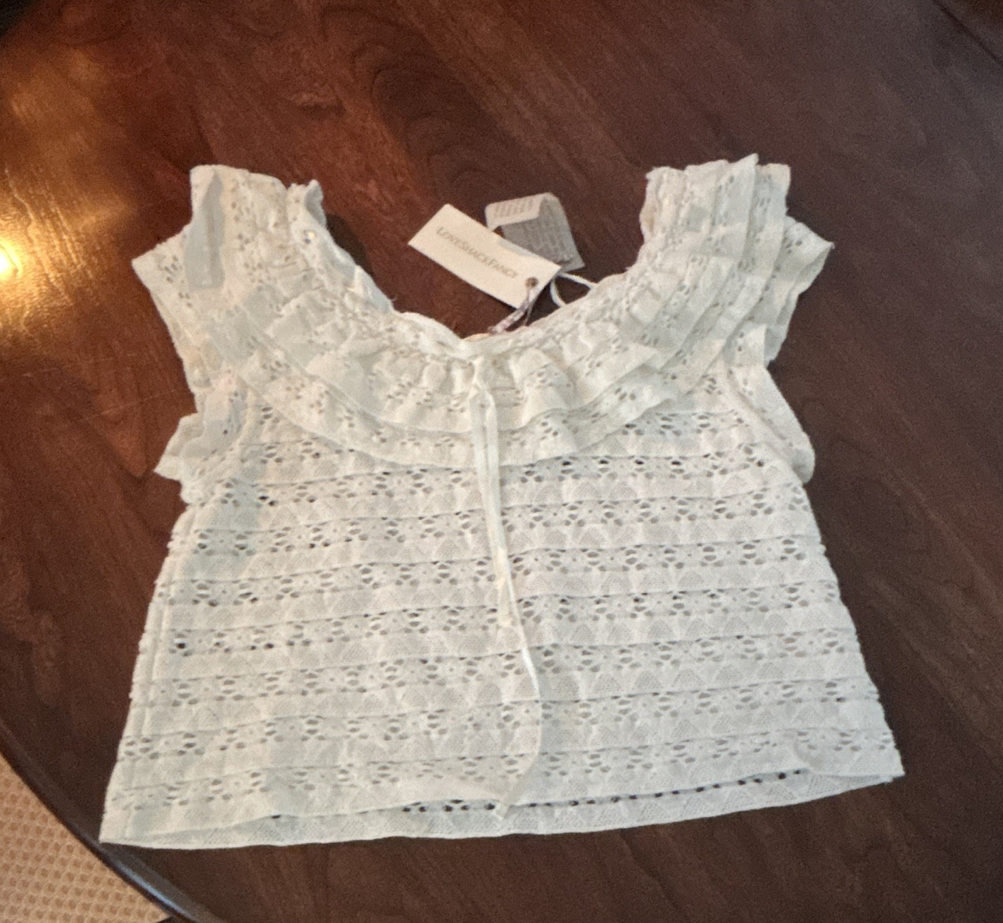 LoveShackFancy Crotchet Ruffle Bow Tank Top White XS LT755-850