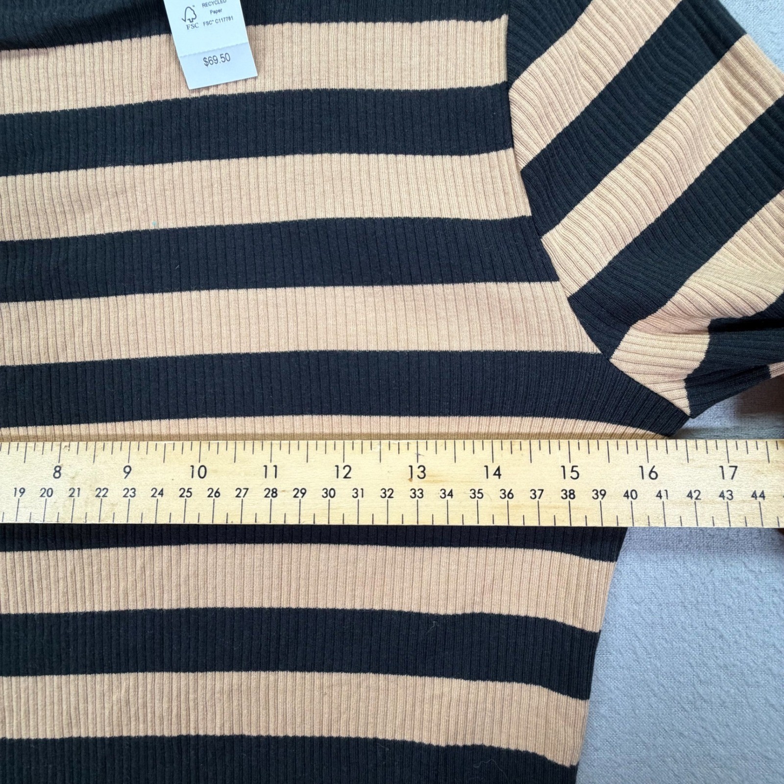J.Crew Womens Top NWT Slim Camel Black Striped Ruffle Neck Long Sleeve S