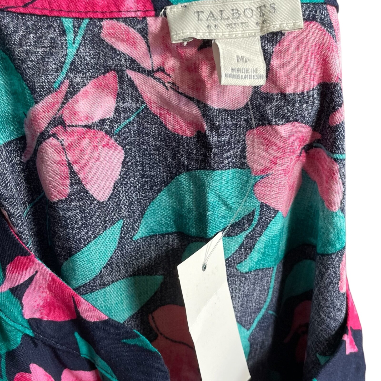 Floral Rayon Blouse NEW PM Petite M Flowers Notched Neck Long Sleeve Shirt Pink