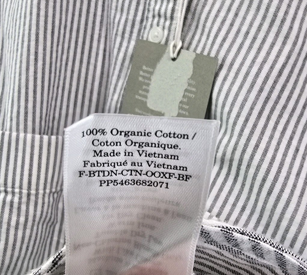 Everlane Shirt Womens Large White Black Gray Striped Button Boxy Oxford Pocket