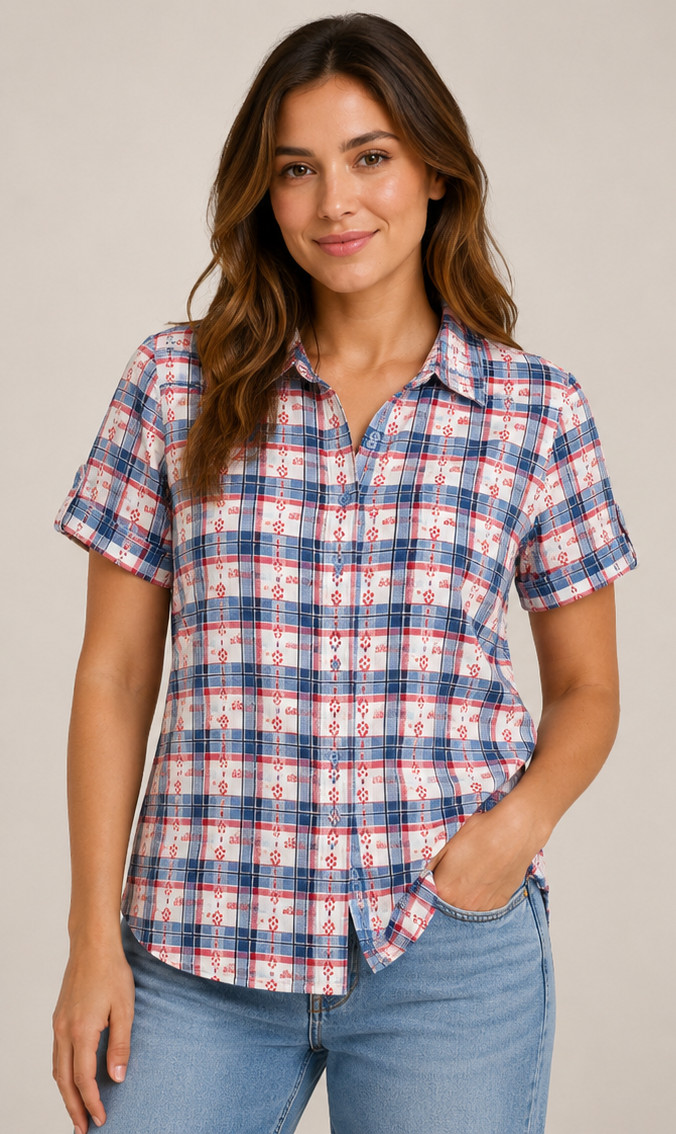 Vintage Style American Sweetheart Women’s Plaid Button Front Shirt XXL Red & Blu