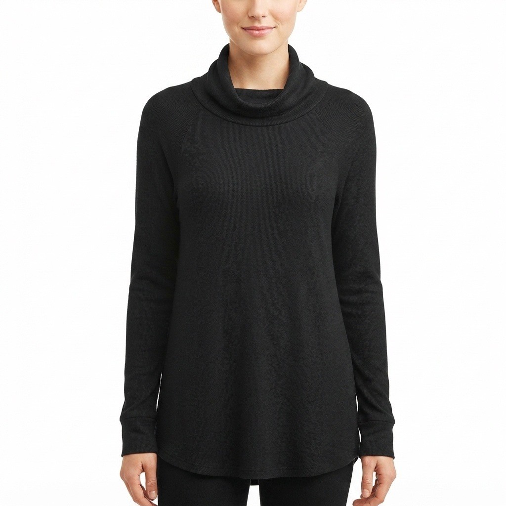 Varley Funnel Neck Top Womens Medium Black Long Sleeve Athleisure Knit Pullover
