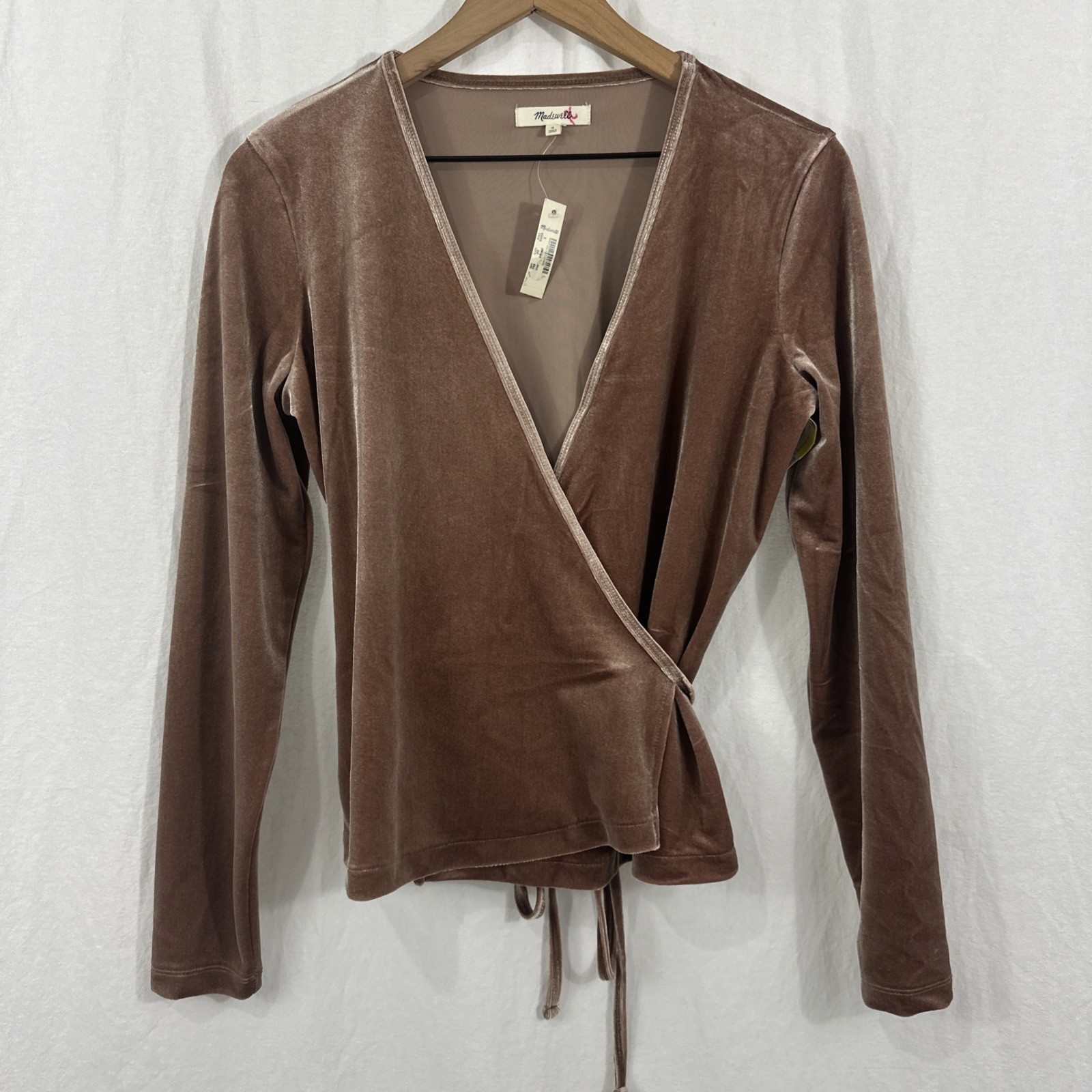 Madewell Ballet Velvet Wrap Top Warm Ash Womens Sz S Balletcore Glam Party