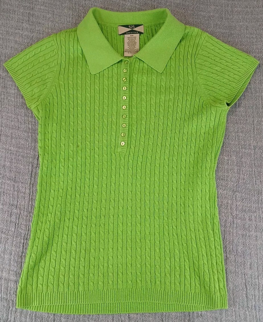 525 America Revolve Brand Women’s Cable Knit Polo Sweater Size M Green