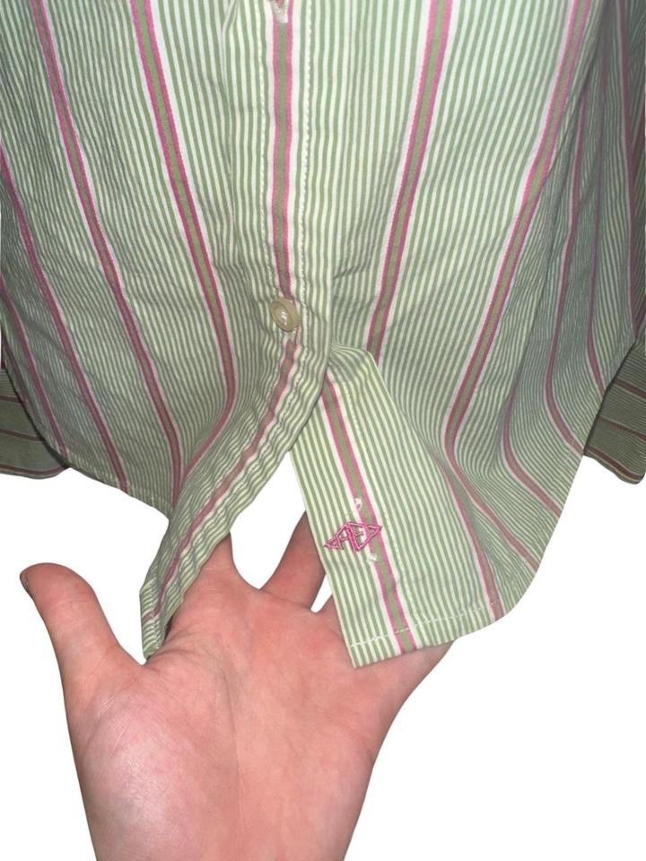 American Eagle Green and Pink Striped Button Down Shirt Size 4