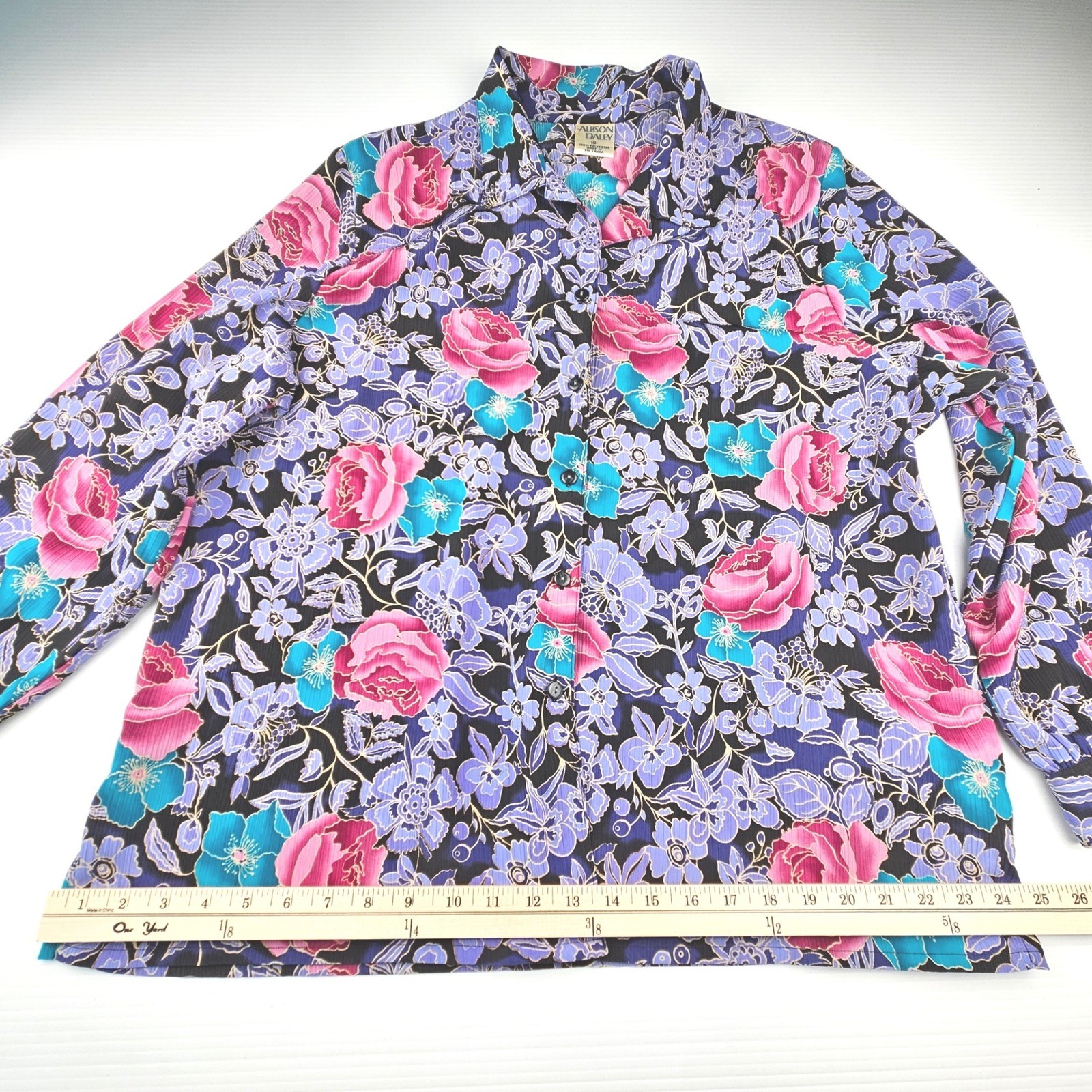 Allison Daley Vintage 80s 90s Floral Button Up Blouse Purple Pink Teal Plus 18