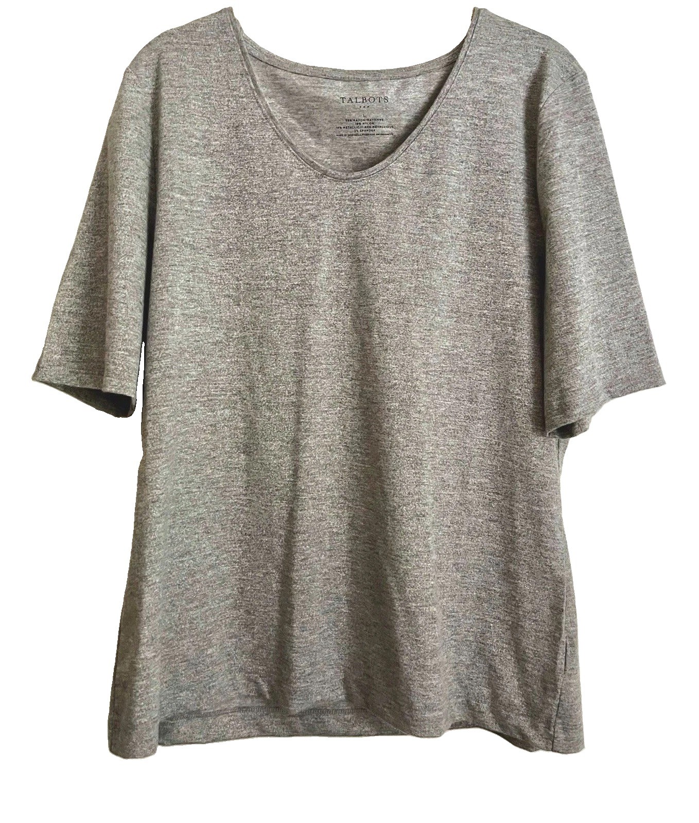 Talbots L Metallic Gray Marled Top Short Sleeve Casual Travel Party