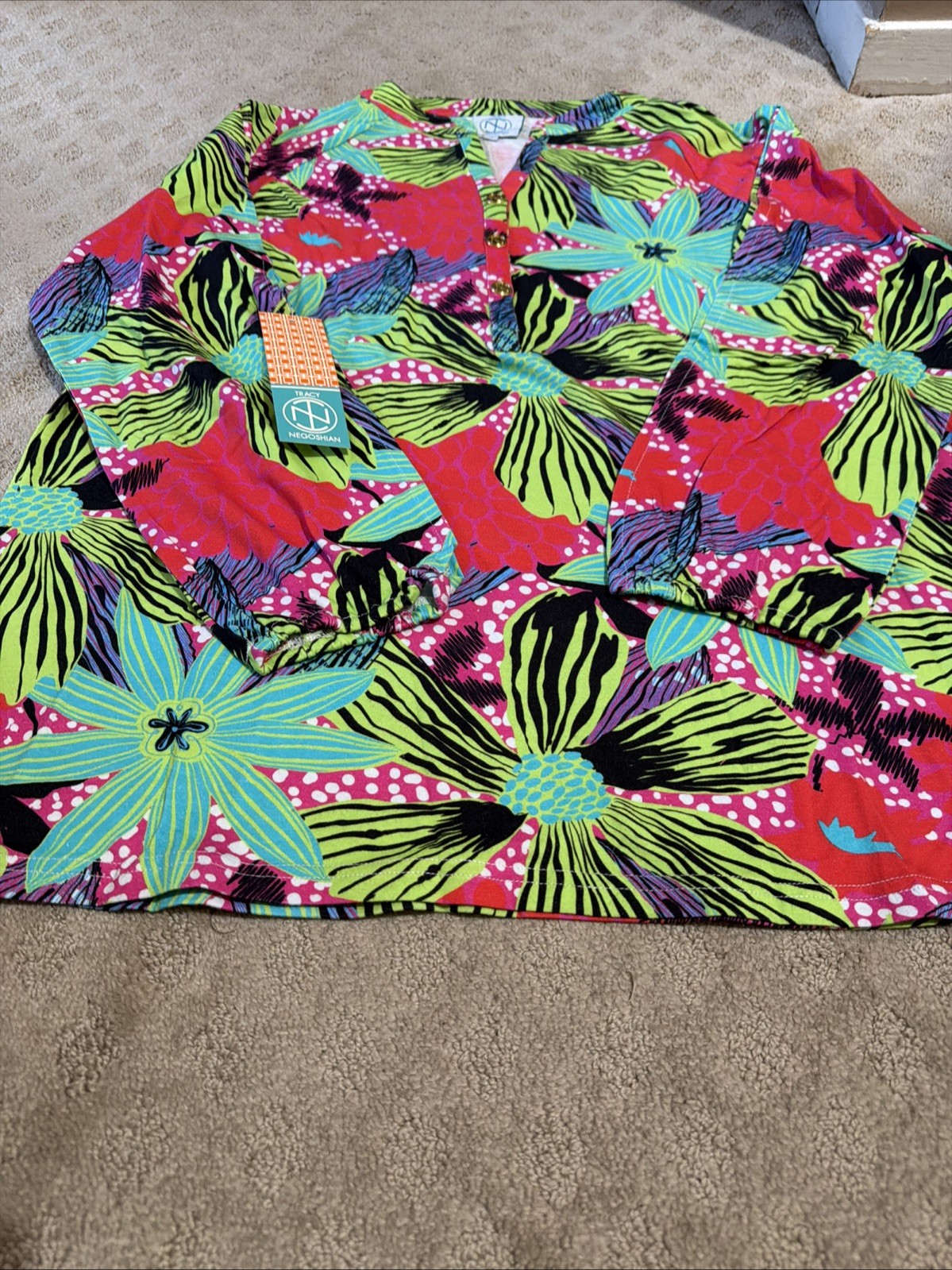 Tracy Negoshian Aniston Floral Print Cotton Blend Top Shirt. Size M. NWT!