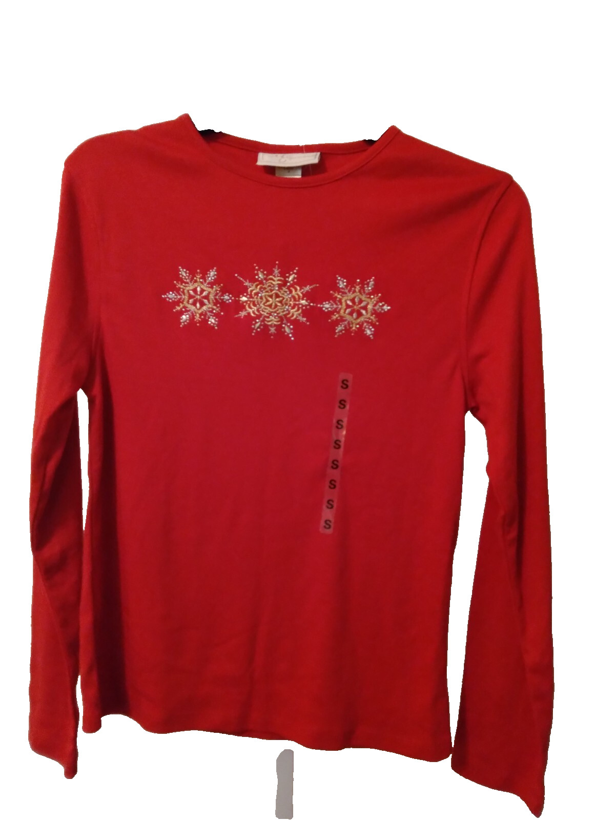 Nwt MC Sportswear Red Christmas Snowflake Top Sz S Embroidered Holidays New