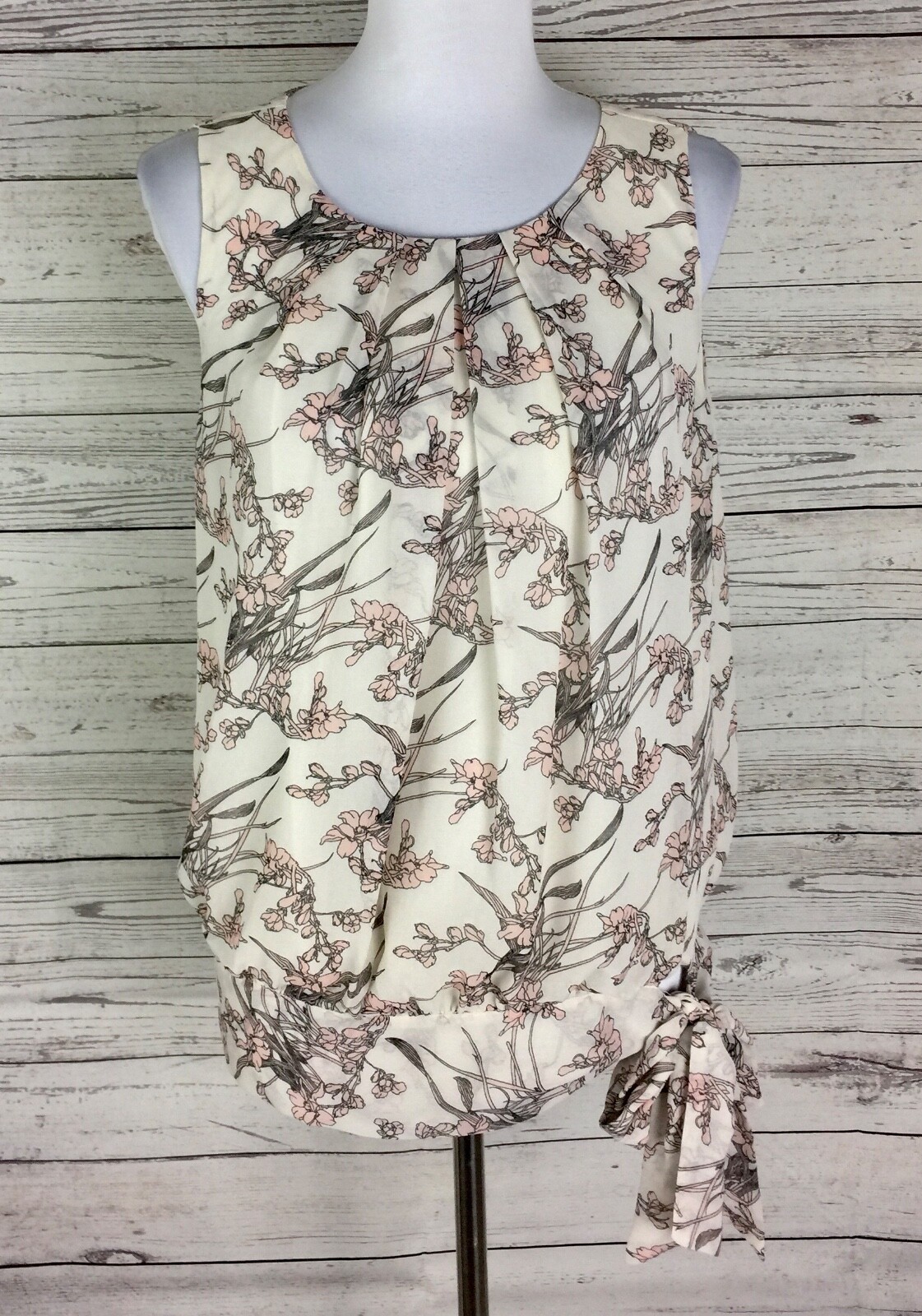 Sophie Max Top Women Size M Multicolor Floral Sleeveless Pleated Neck Tie Waist