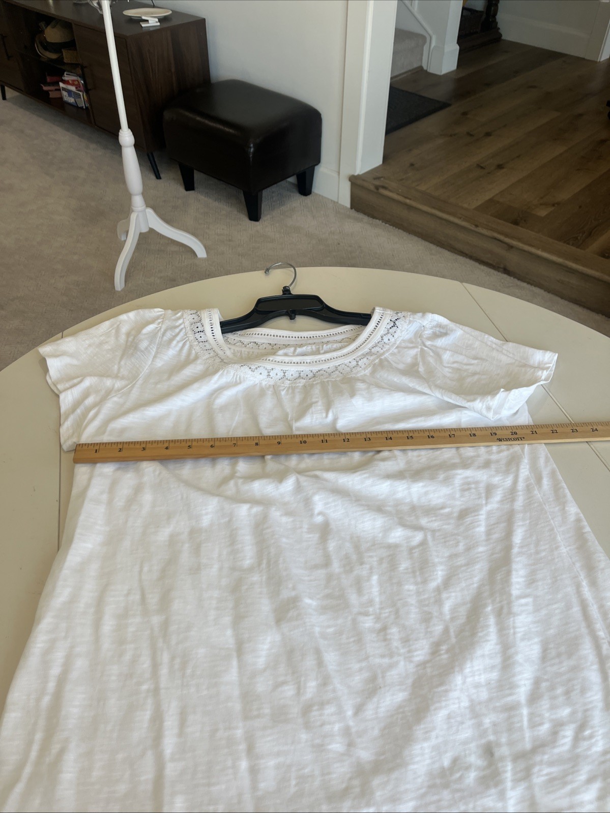 Women White Slub Knit Short Sleeve T Shirt Blouse Scoop Neck Size XL Cotton