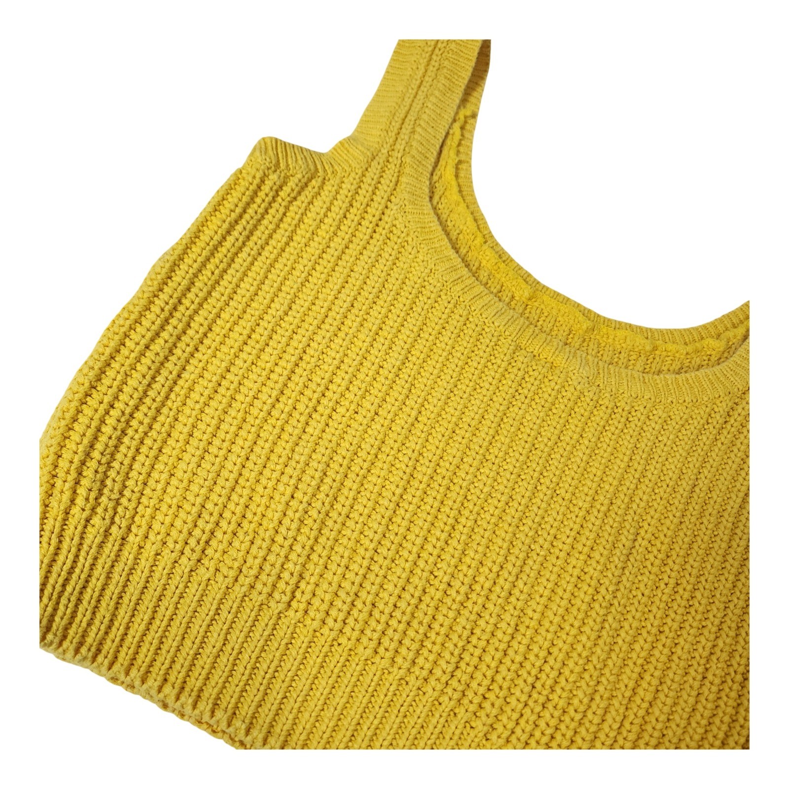 Parrinello Vintage Mustard Yellow Ribbed Knit Crop Tank Top Ramie Cotton Small