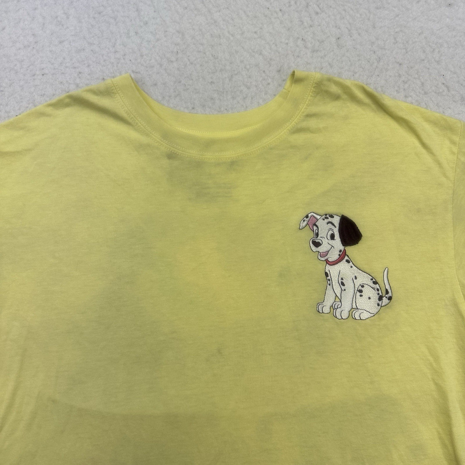 Disney 101 Dalmatians Shirt Juniors Large L Yellow Happy Thoughts Happy Life Dog