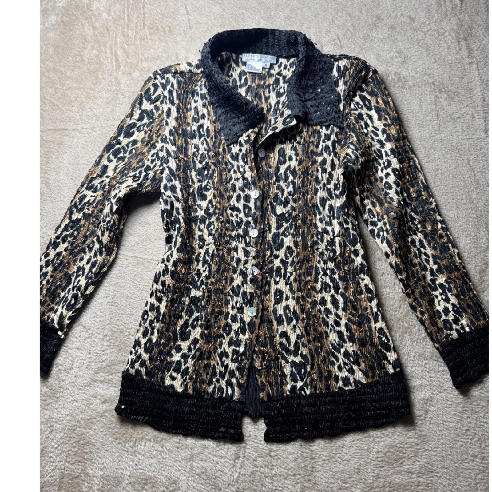 Alberto Makali Leopard Print Crinkle Pleated Sequin Top Small Euro Y2K Mobwife