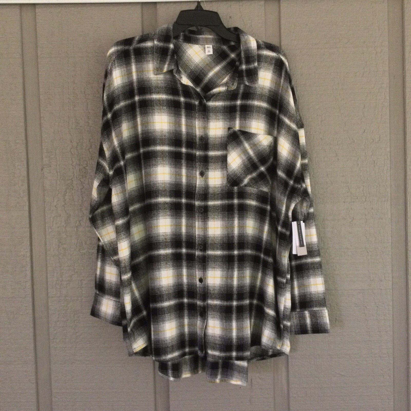 BP Boyfriend Plaid Shirt Size L Women Long Sleeve Cotton Rayon Blend Button