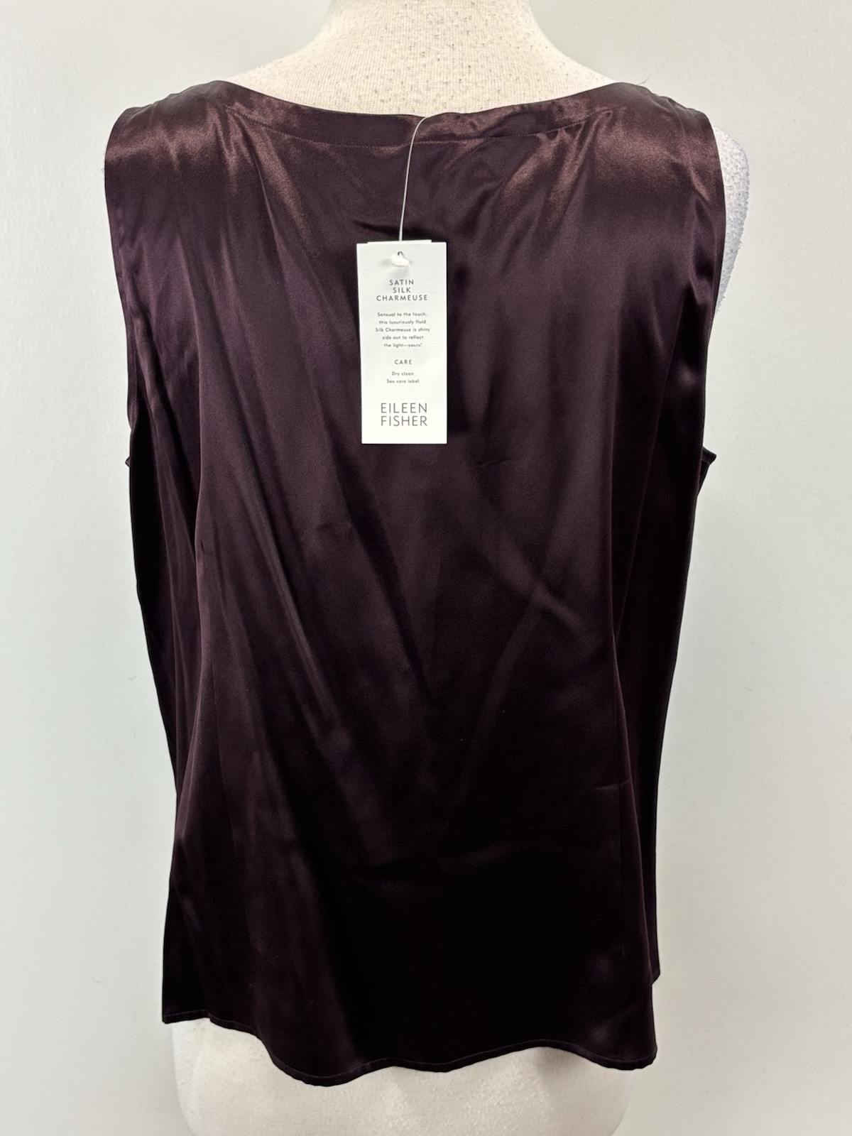 NEW! Eileen Fisher Satin Silk Charmeuse Tank Shell Top Blouse Womens XL Plum