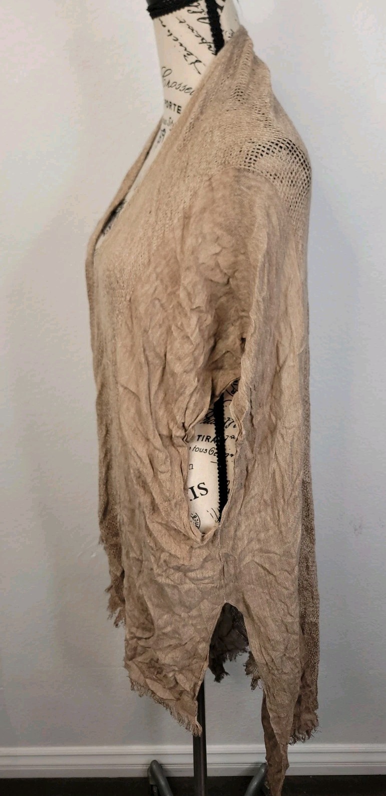 Free People All Tous Cardigan Sz OS Fishnet Bohemian Western High Low Tan Beachy