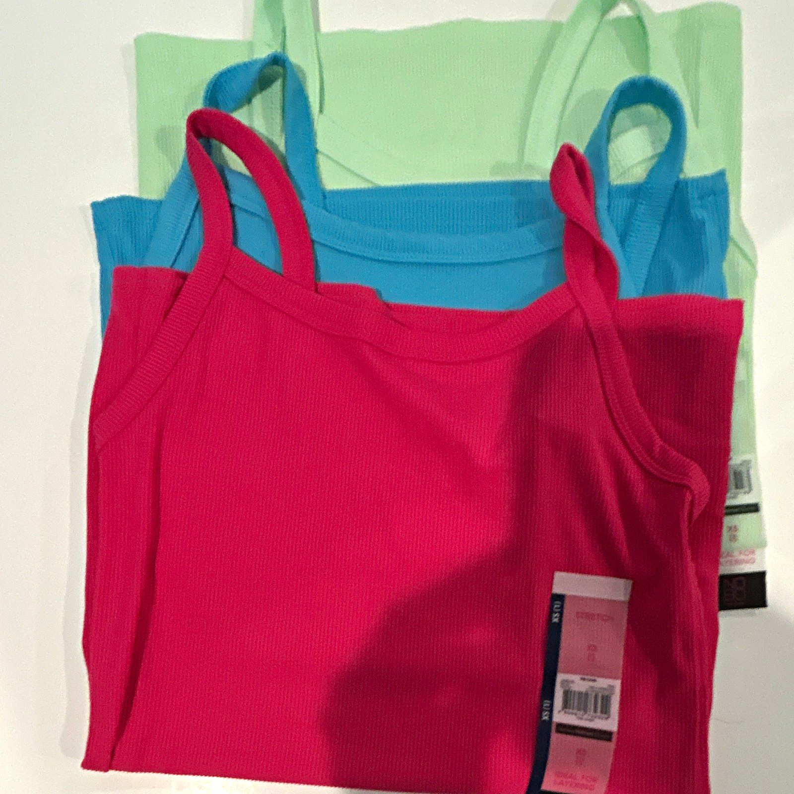 No Boundaries Lot 3 XS Ribbed Spaghetti Strap Stretch Cami Tanks Pink/Blue/Green
