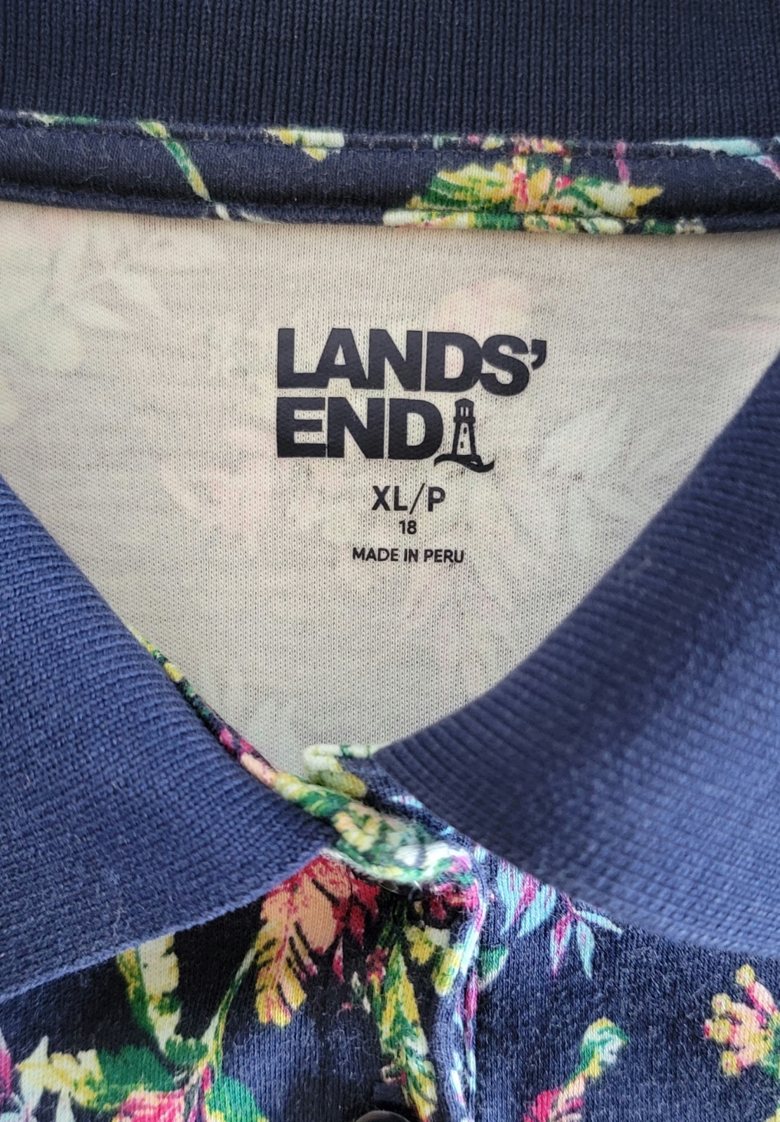New! Land’s End Women’s Polo Shirt XL/P Navy Floral Supima Cotton