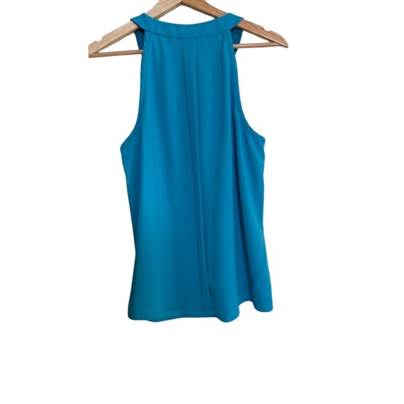 Trina Turk Tank Top Womens L Blue Sleeveless Zip Front Modern Resort Blouse