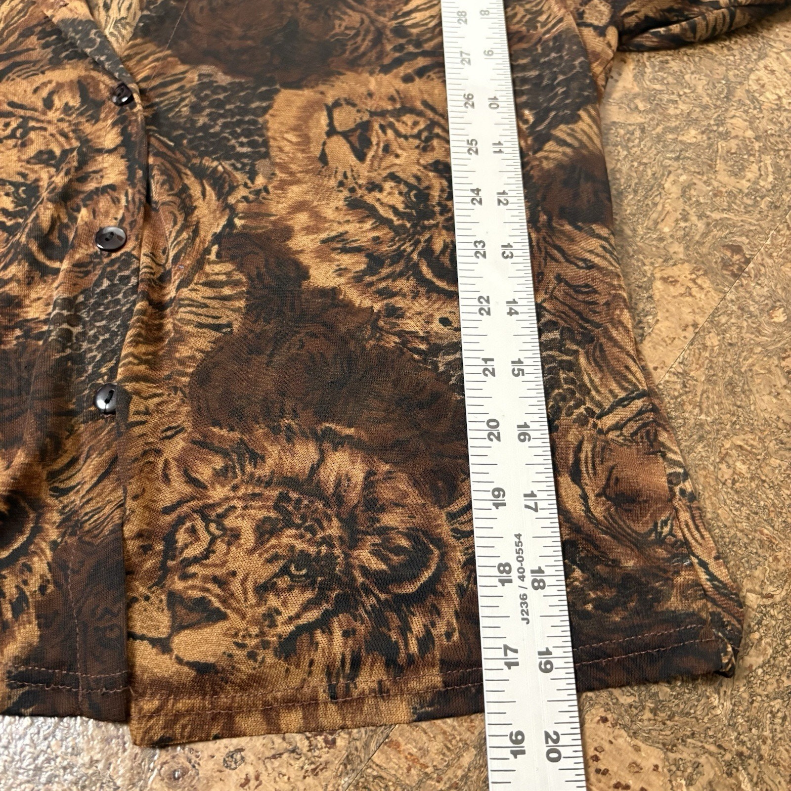 My Michelle Sheer Big Cat Print Button Up Top Tiger Lion Brown Black Y2K