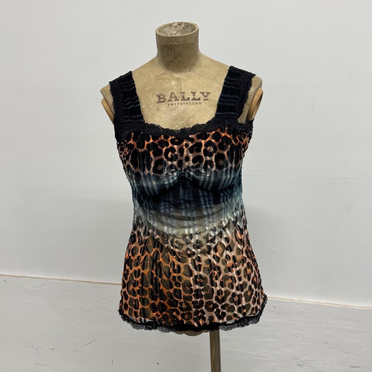 Vintage Y2K Ombré Leopard Print Mesh Tank Top with Padded Bust