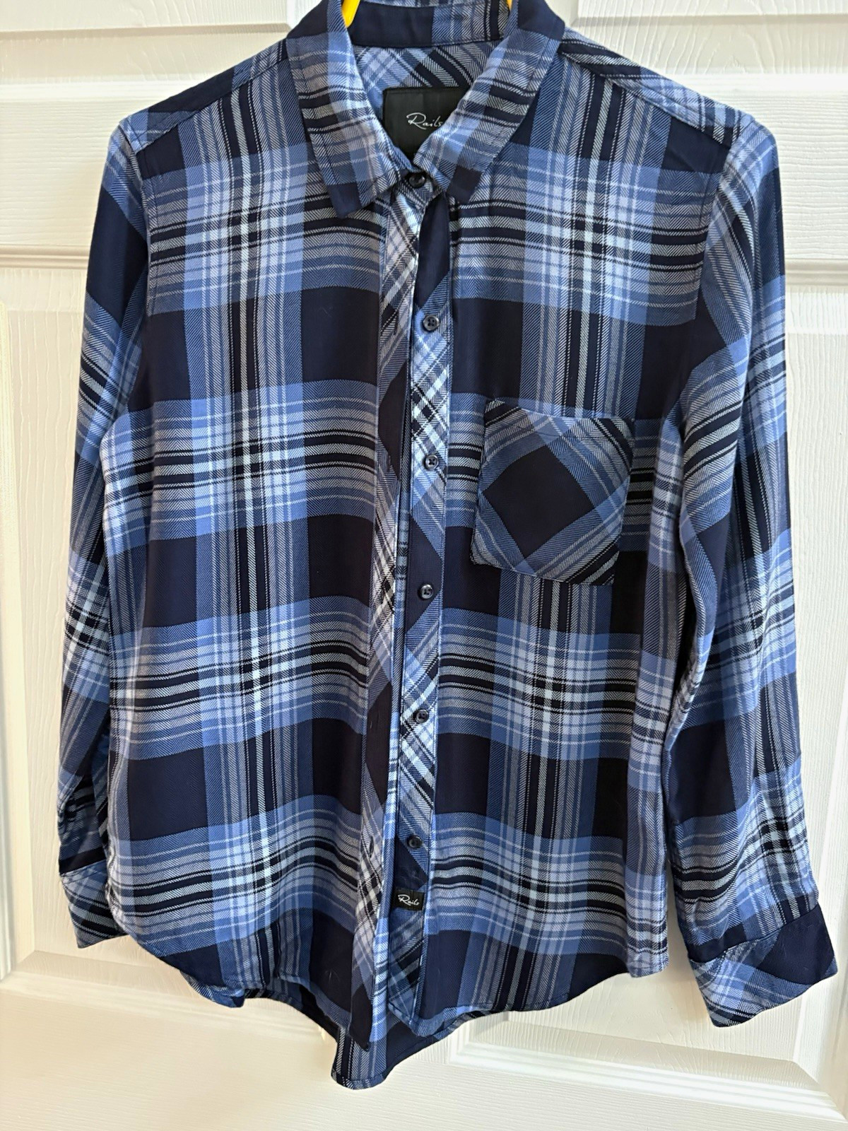 Rails Blue Plaid Collared Long Sleeve Button-Up Blouse Shirt Top Size S