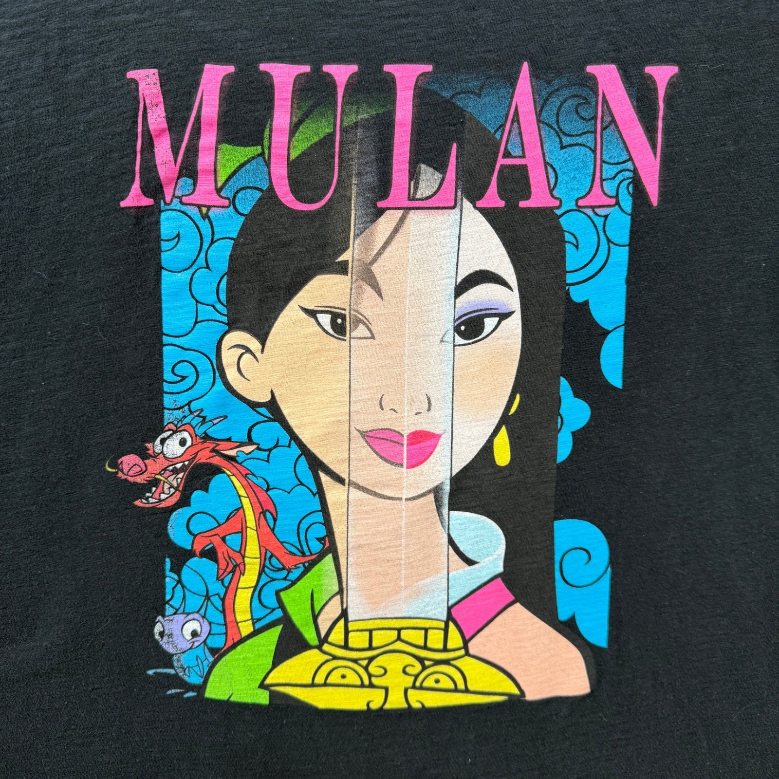 Disney Mulan T-Shirt Black Short Sleeve Women Teen XL Boxy Crop Princess