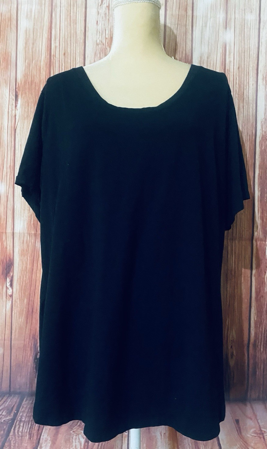 Women’s 2X Blouse Ava Viv Black Short Sleeves U Neck Cotton Modal Spandex