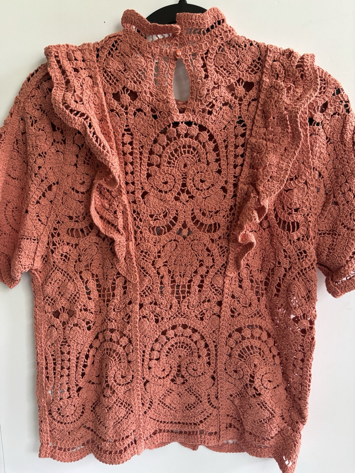 NWT BluiVy M Open Knit Crochet Top Ginger Ruffle Boho Cotton Medium