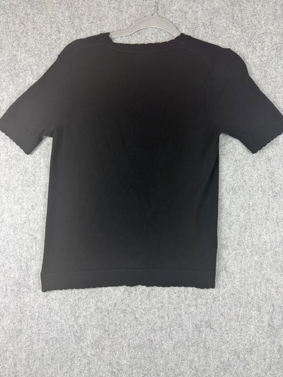 Mango Knit Top Womens M Black Short Sleeve Scallop Trim Jumper