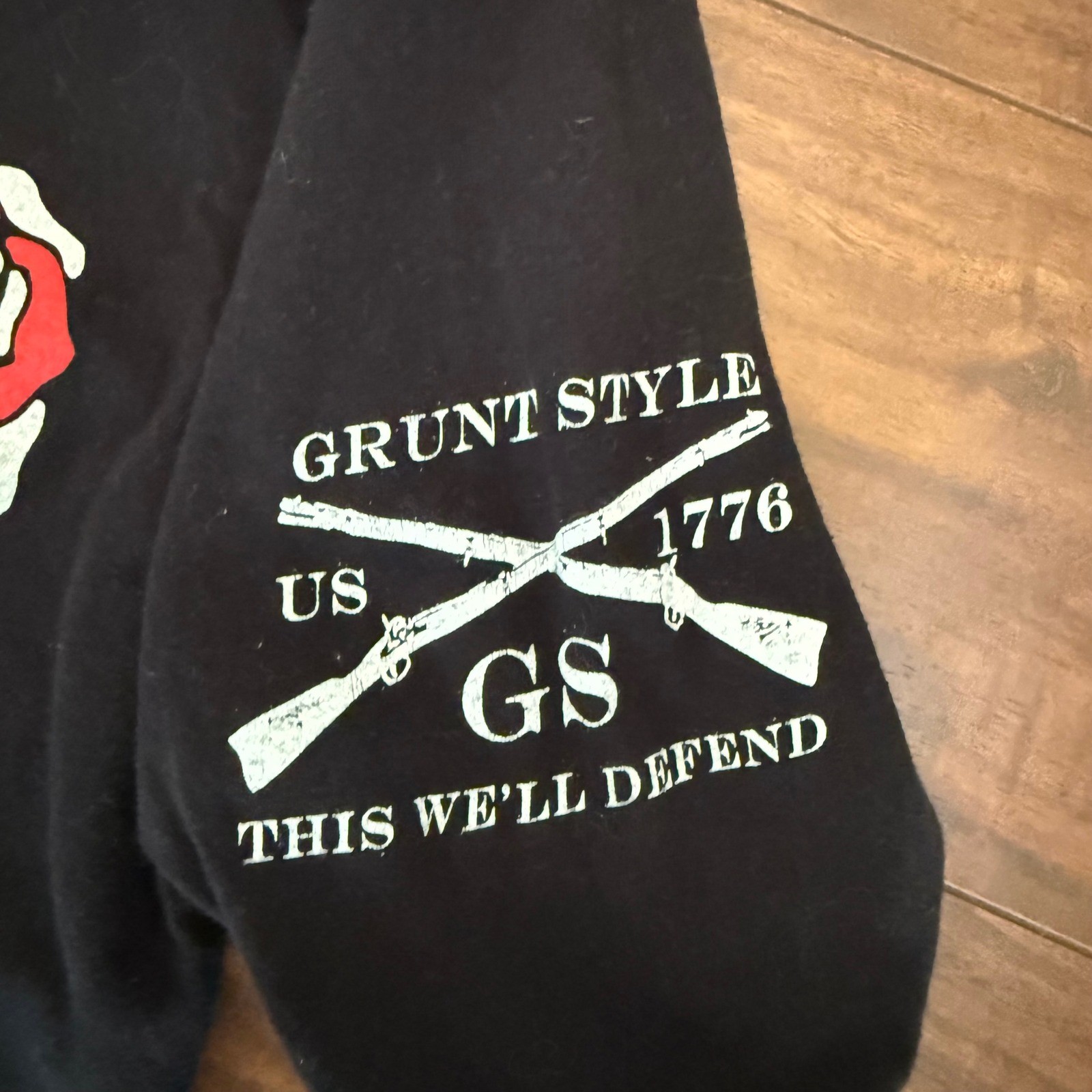 Grunt Style Patriotic Rose Long Sleeve Graphic Tee Black Sz S One Flag 1776