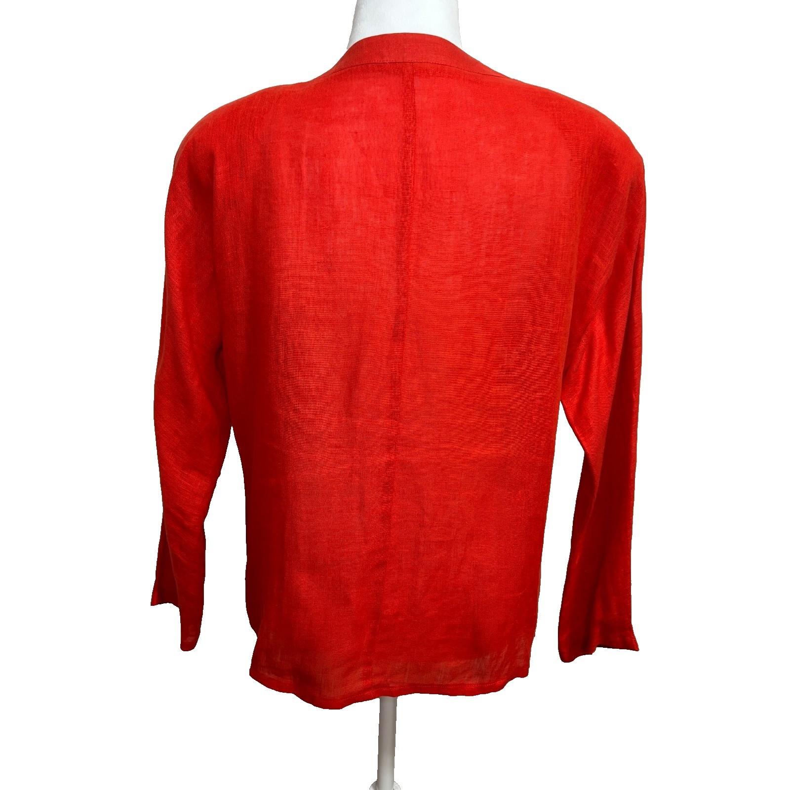 I. Magnin Blouse Red Linen Button Up Vintage Ornate Buttons Career Classic 12
