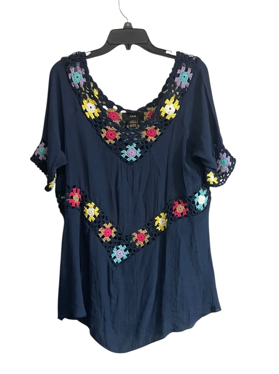 Rain Tunic Top Med Crochet Granny Squares Sheer Boho Flowy Colorful