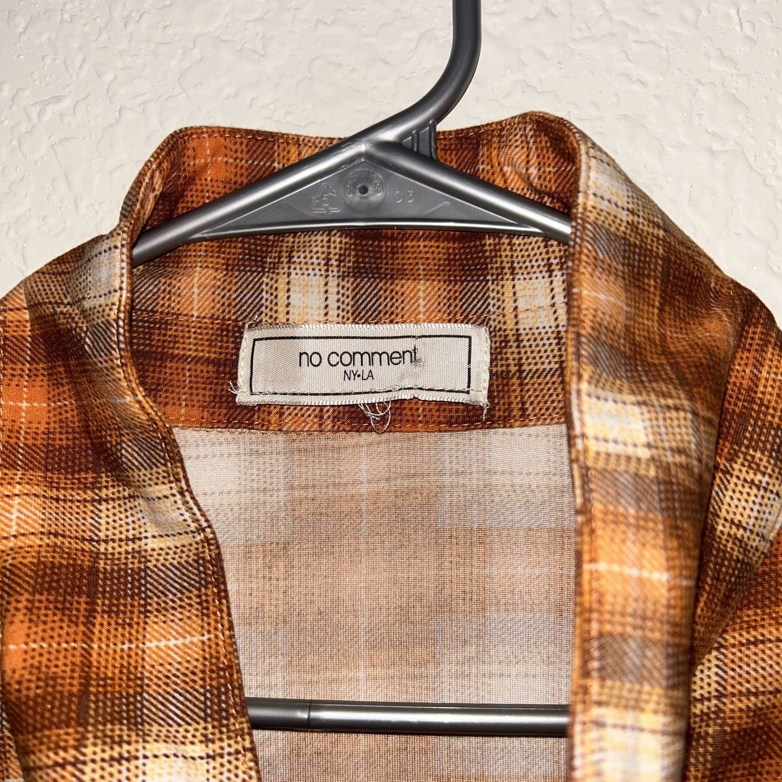 No Comment NY LA Orange Multicolor Polyester Spandex Long Sleeve Button Up XL