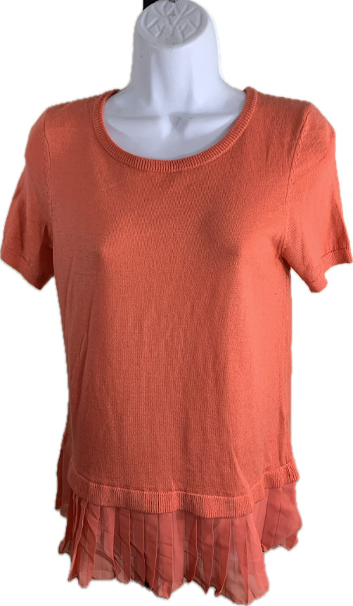 The Limited Chiffon Hem Short Sleeve Sweater Top Coral Orange Small NWOT