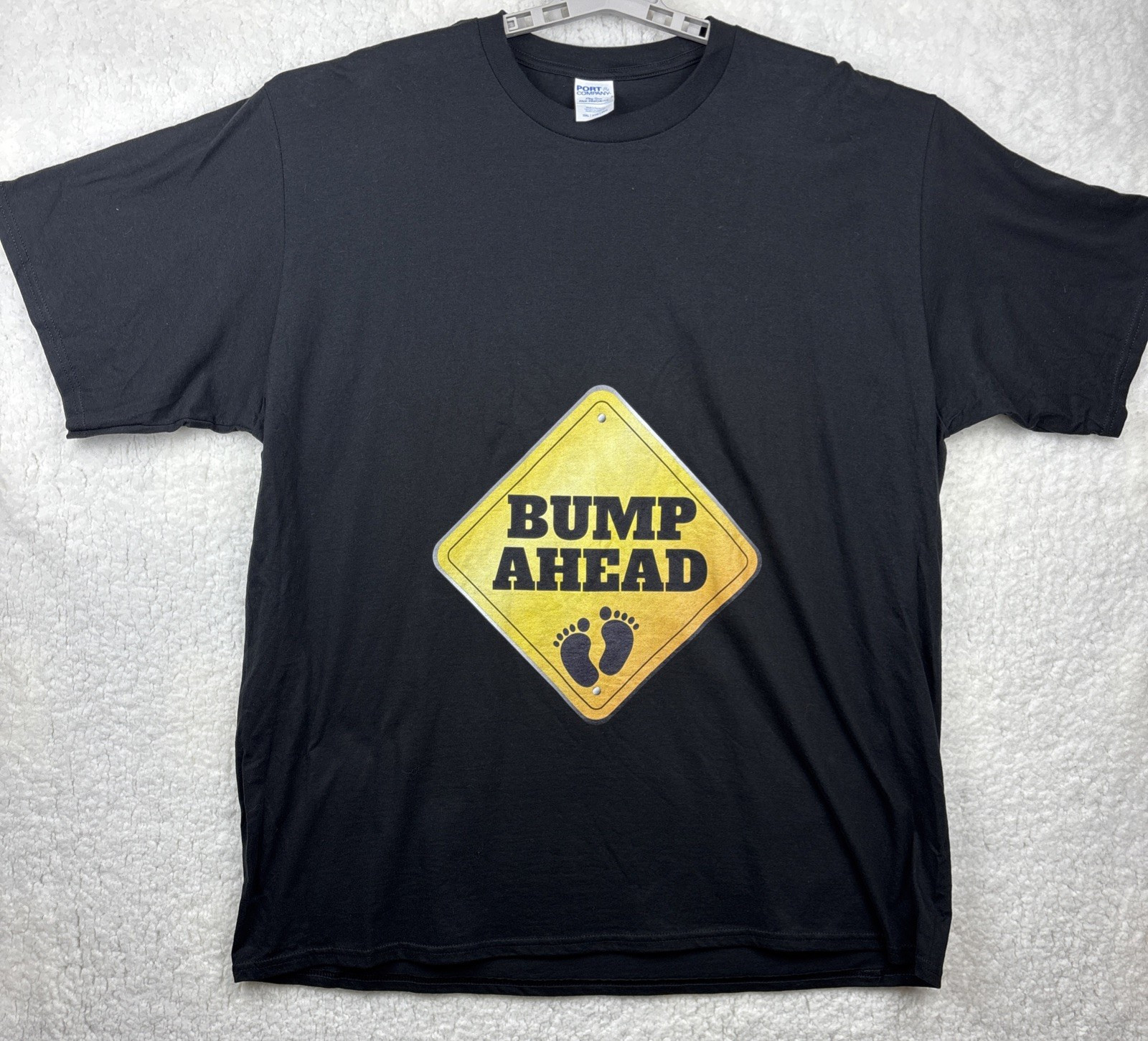 Maternity T-Shirt 2XL Funny “Bump Ahead” Baby Announcement Tee Black Cotton NWOT