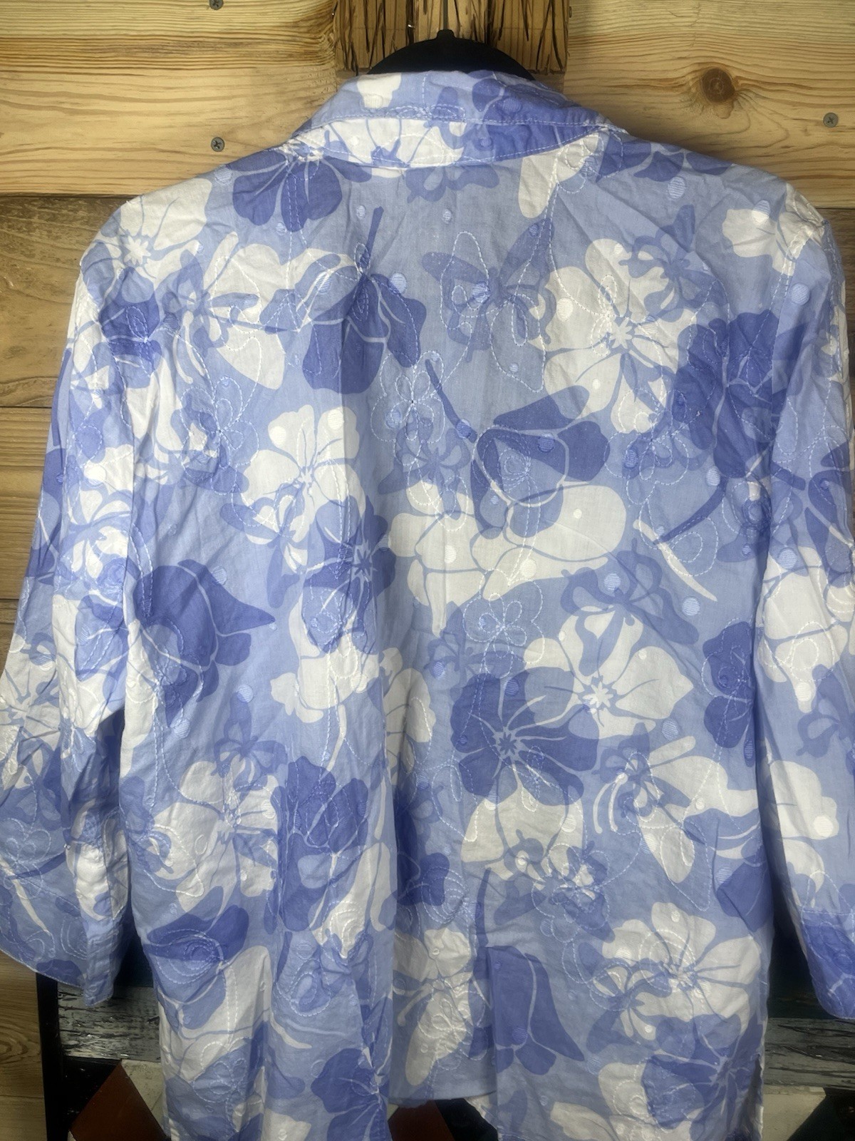 Alfred Dunner Women’s Button-Up Top 20 Blue White Floral Collared 3/4 Sleeve