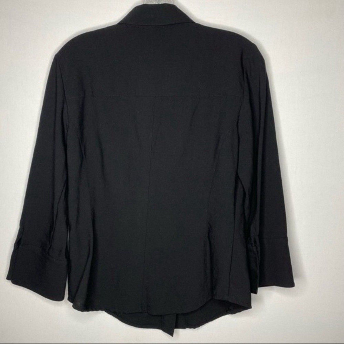 Linda Allard X Ellen Tracy Shirt Womens 4 Black 100% Wool Button Down 3/4 Sleeve