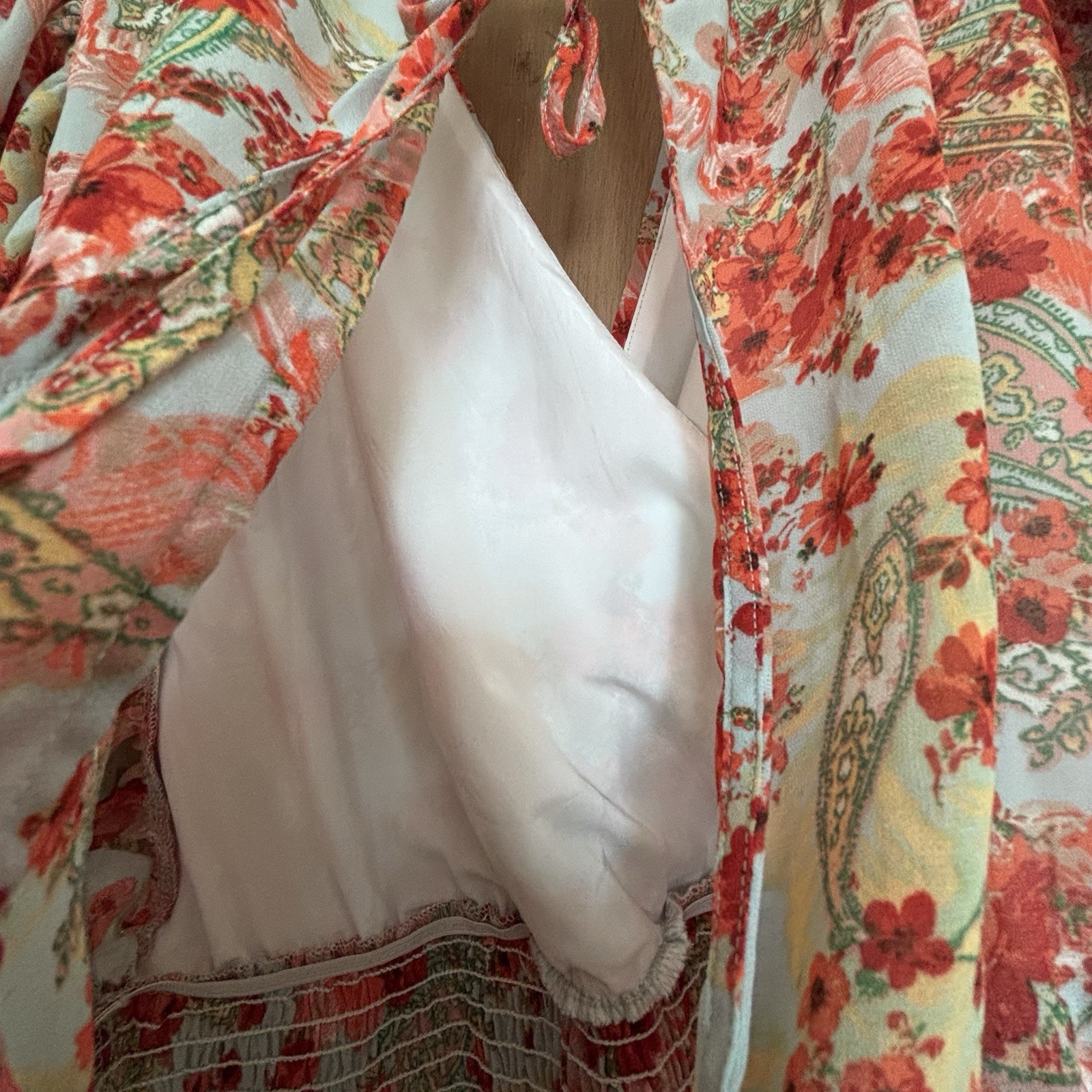 Willow + Root Women’s Floral Chiffon Flutter Sleeve V-neck Blouse Size XL