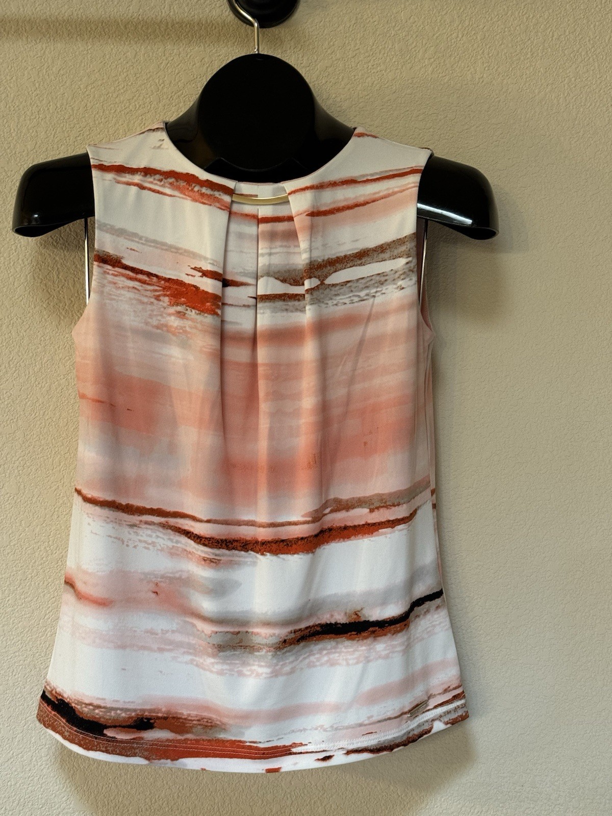 Calvin Klein Petite Women’s Sleeveless Blouse Sz PXS Orange White Pleat Metal