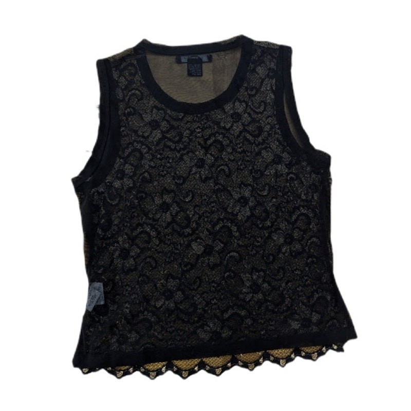 NWT Karen Kane Black Gold Sequin Stretch Mesh Top Sz Small Goth Glam Evening
