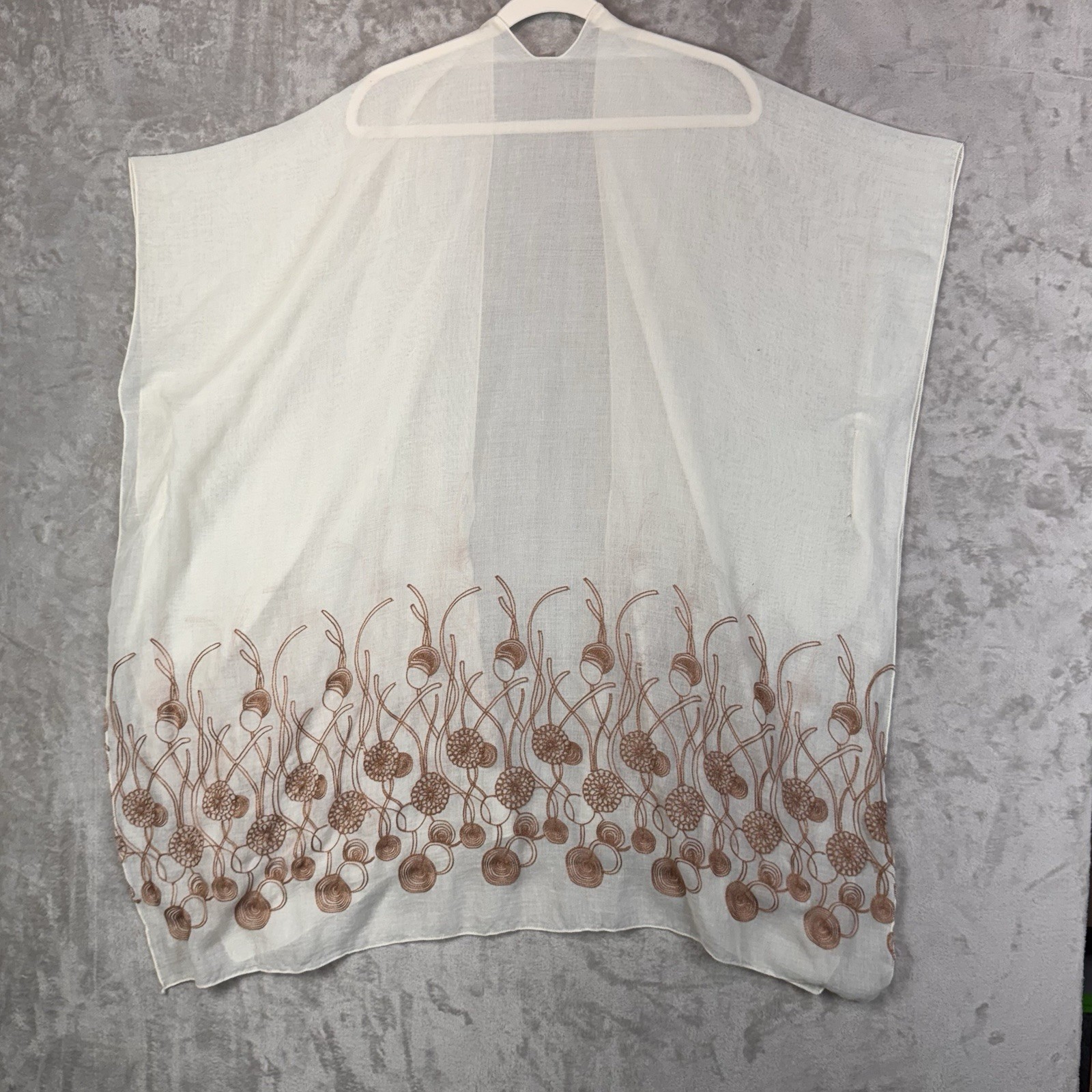 Boho Kimono One Size Cream Embroidered Flowers Lightweight Coverup