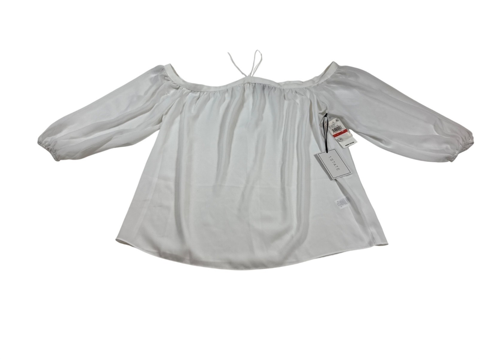 1.State Essentials Off-Shoulder White Top XS Lightweight Sheer (NN513)